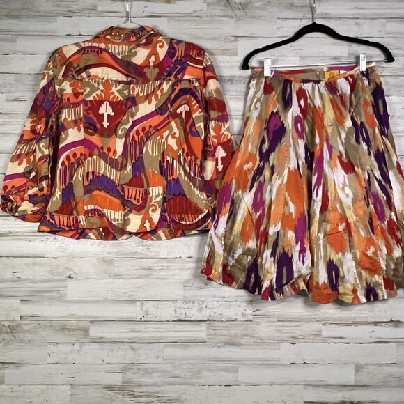 Ruby Rd. Women's Size 12 Blazer And Skirt Suit 2 Piece Set Multi-Color Boho - Picture 5 of 15